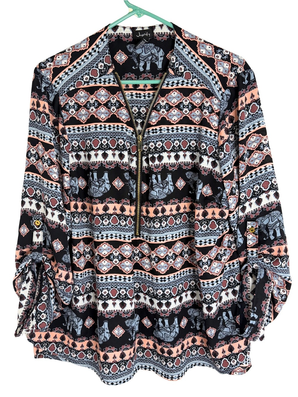 3/$20 Justify Multicolored Half Zip Long Sleeve Blouse
